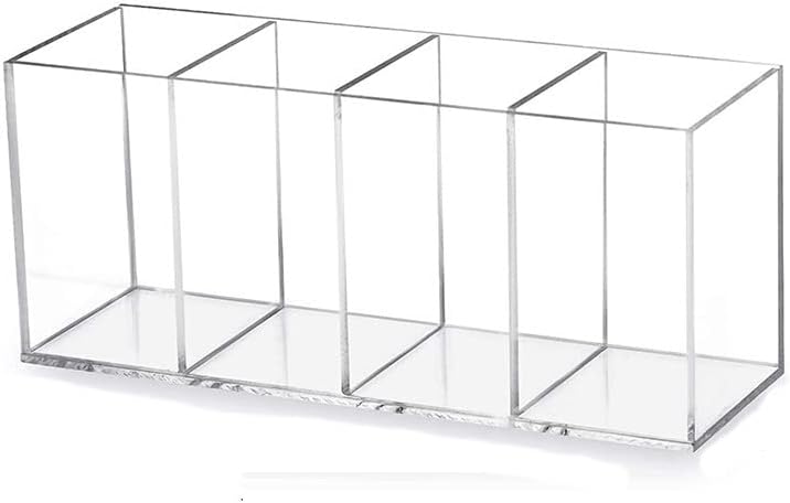 HSYMQ Acrylic Pen Holder 4 Compartments Clear Pencil Holder Organizer Makeup Brush Holder - Image 1